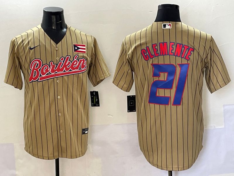Men Puerto Rico 21 Clemente Brown Stripe Joint Name 2025 Nike MLB Jersey style 10